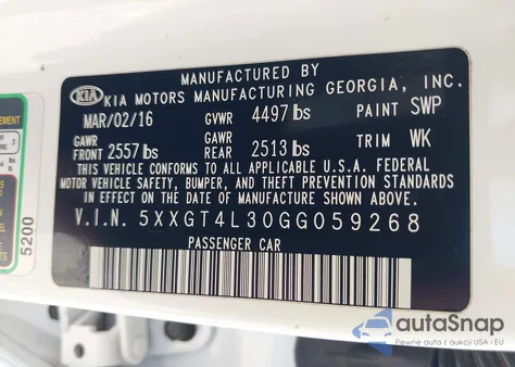 2016 Kia Optima Lx from USA, damaged, VIN 5XXGT4L30GG059268